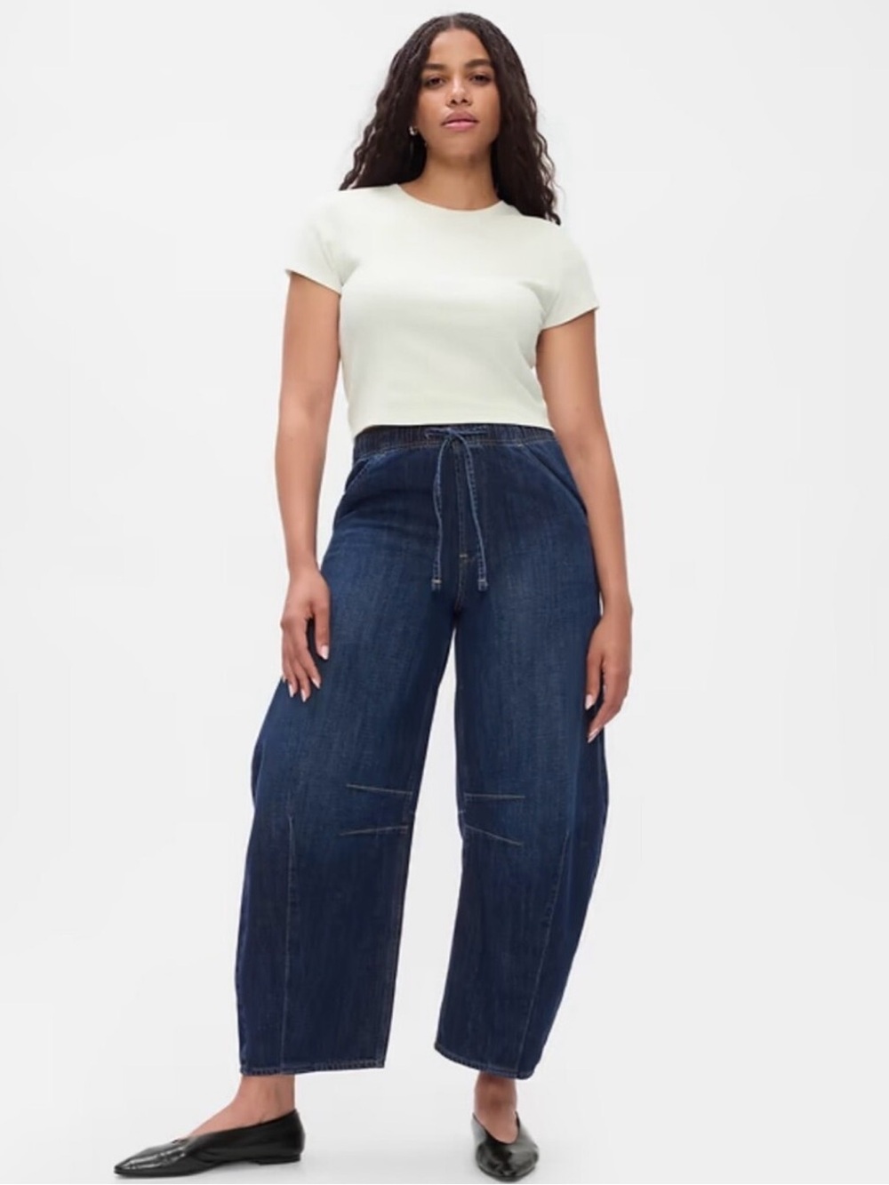 Gap Mid Rise Easy Horseshoe Drawstring Barrel Jeans in Dark Indigo